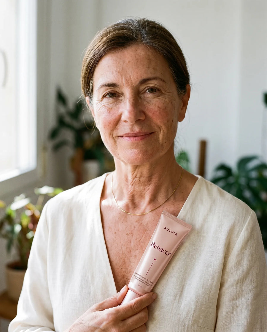 Žena (62 let) s tubou Renacer u dekoltu